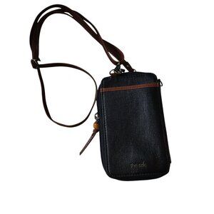 The Sak Black Leather Smartphone Crossbody Purse Detachable Strap Classic